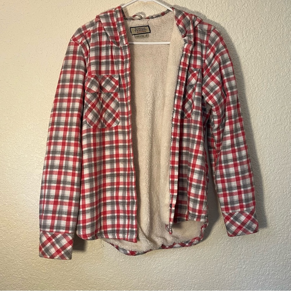 Flannel. Red and White Plaid Sherpa-Lined Jacket